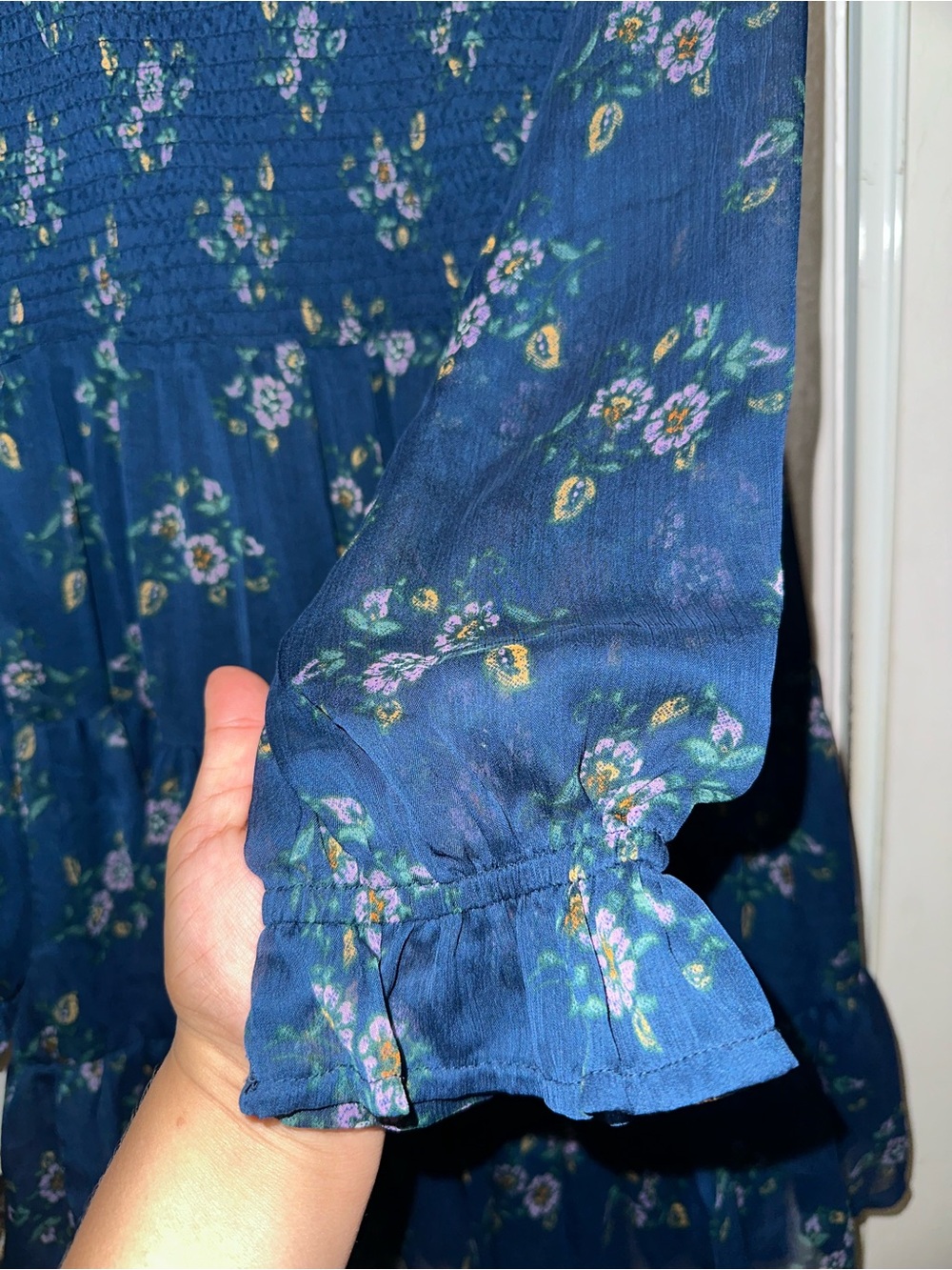 Patrons of Peace Navy Floral Tiered Long-Sleeve Dress - Picture 3 of 4
